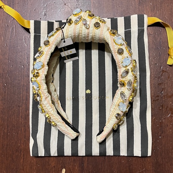 Lele Sadoughi STRIPE SEERSUCKER EMBELLISHED KNOTTED HEADBAND Blush NWT - Picture 4 of 9